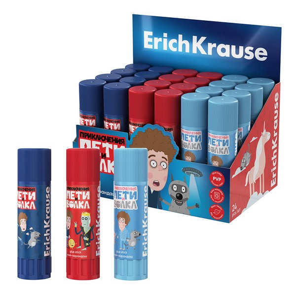 Клей-карандаш ErichKrause EasyStick Приключения Пети и Волка, 13г, ассорти