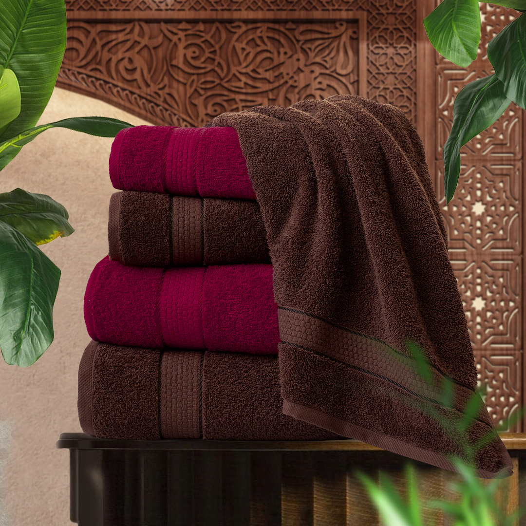 

4 полотенца Marrakesh Темно-алый 70х130 2 шт, Темный шоколад 70х130 2 шт