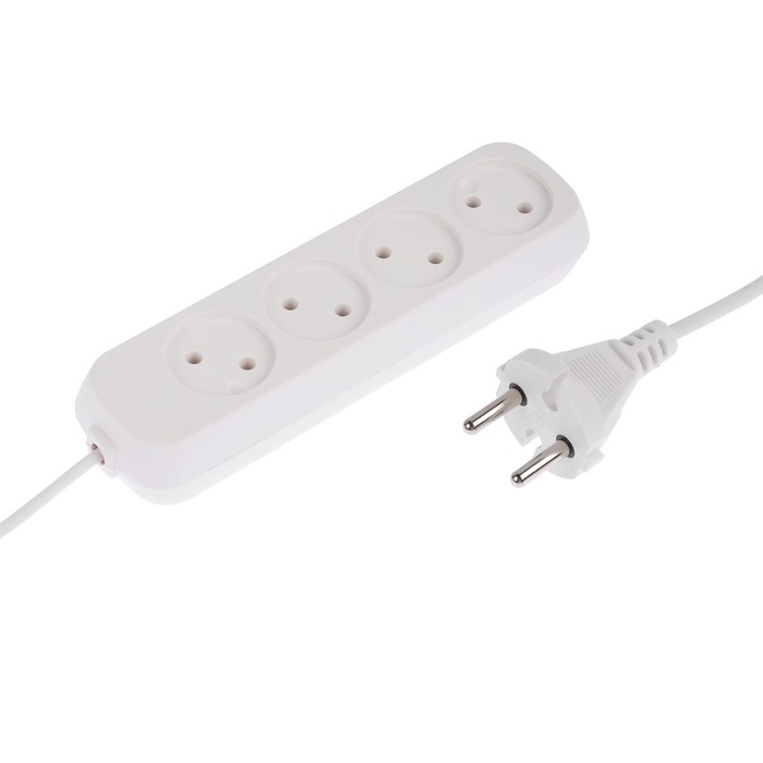 

Luazon Lighting Удлинитель 4 розетки, 3 м, 10 А, 2200 Вт, ПВС 2х0.75 мм2, без з/к, белый