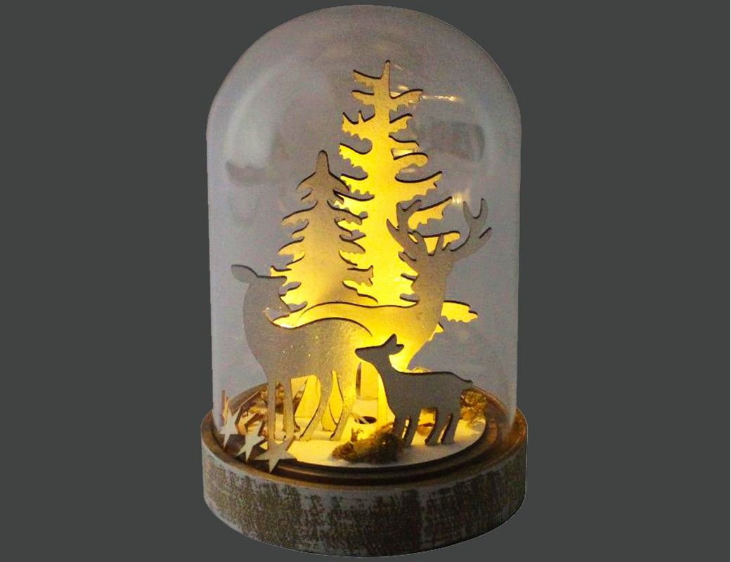 фото Новогодний светильник колба олени и ёлочки, стекло, дерево, 5 тёплых белых led-огней, 12.5 peha magic