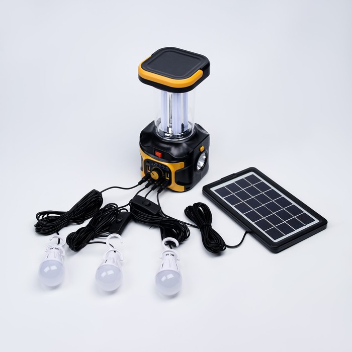 

Фонарь кемпинговый аккумуляторный, 20+10 Вт, LED, индикатор заряда, USB, солнечная батарея