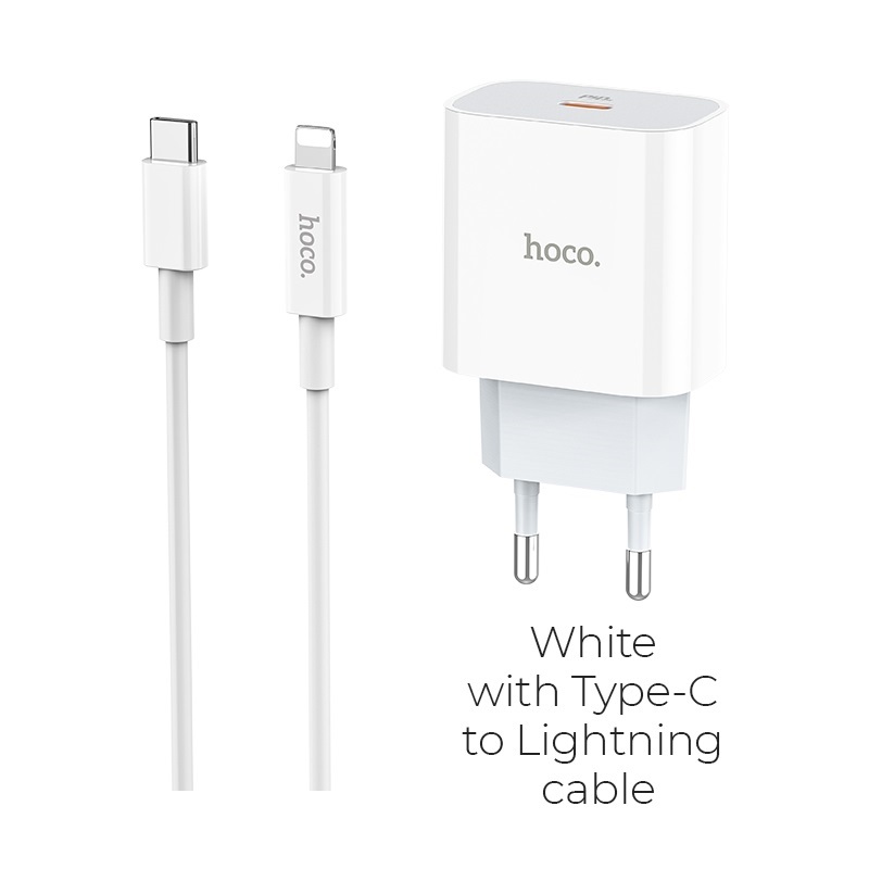 

Сетевое зарядное устройство для Type-C Hoco C76A (3А, PD, кабель Type-C-Lightning), белый