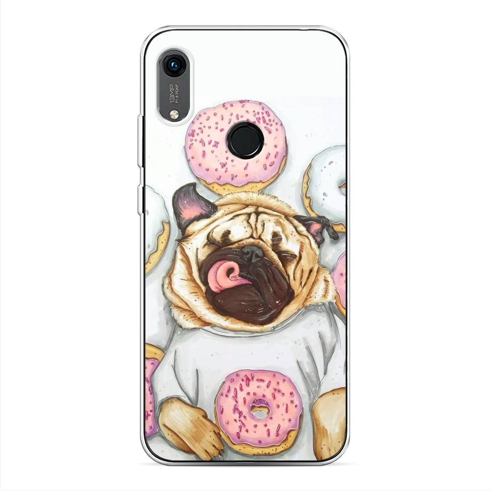 

Чехол на Huawei Y6 2019 "Счастливый мопс", Розовый;бежевый;коричневый, 611550-1