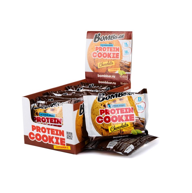 фото Протеиновое печенье bombbar protein cookie, 10х60гр, печенье, шоколад