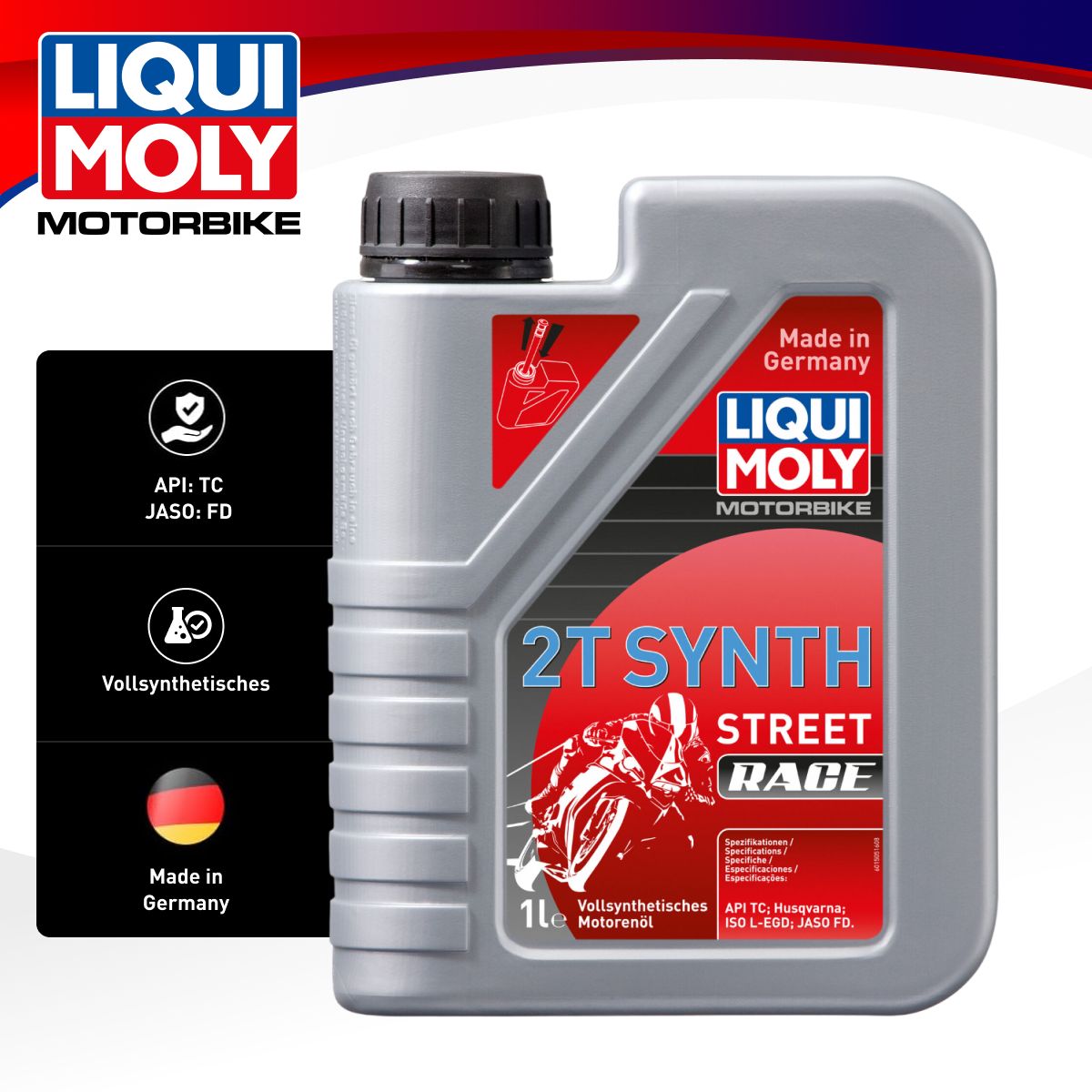 

Моторное масло LIQUI MOLY cинтетическое Motorbike 2T Synth Street Race TC 1л