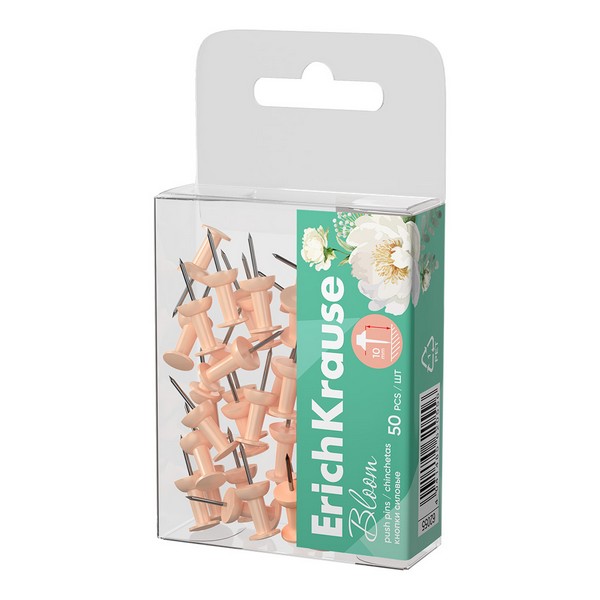 Кнопки силовые ErichKrause Pastel Bloom, Peach (в пэт-боксе по 50 шт.)