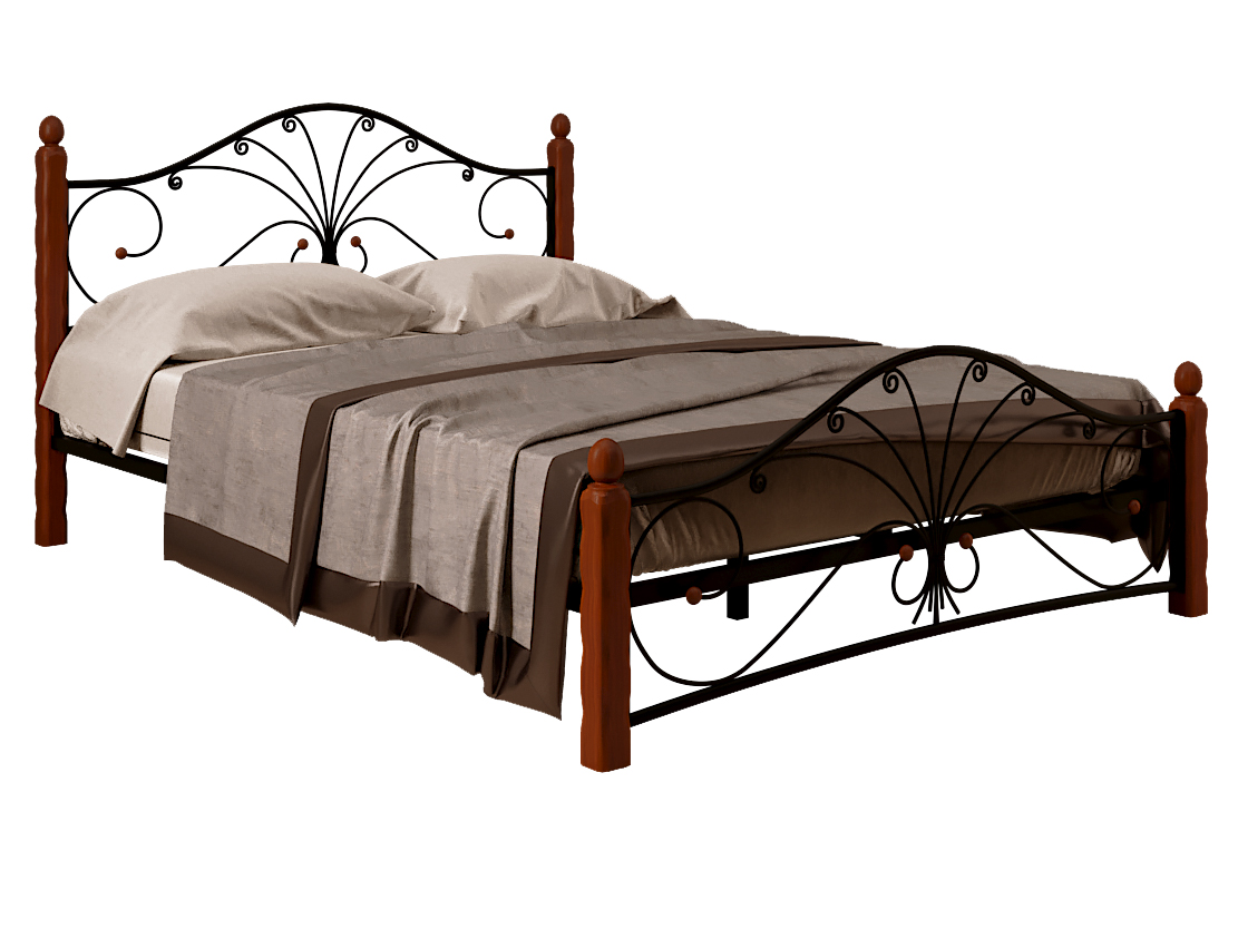 Односпальная кровать  Сандра Черный металл, каркас / Махагон массив, опоры, 120х200 см