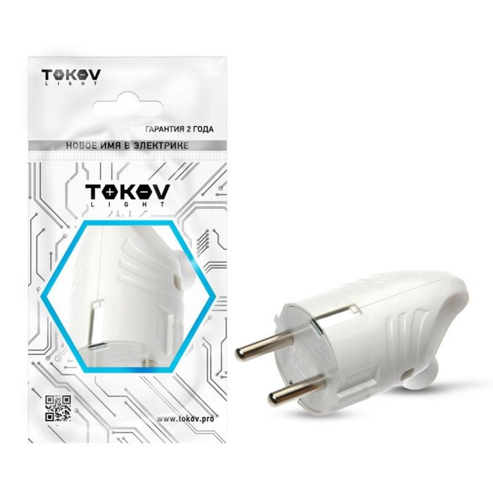 фото Вилка электрическая с кольцом tokov electric, с з/к, 16а, 250в, ip20, белая