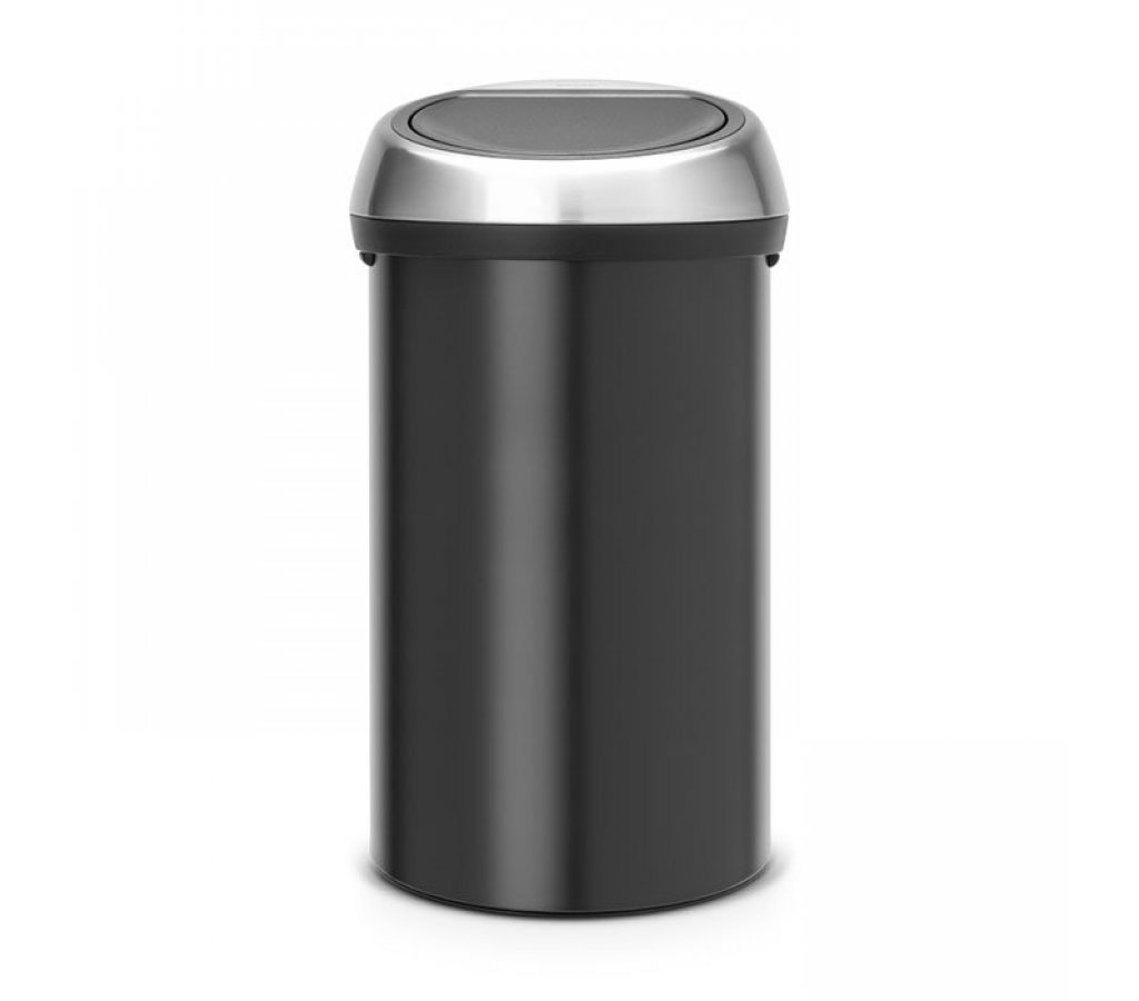 

Мусорный бак Touch Bin 60 л Черный матовый с серой крышкой Brabantia, 52460-06