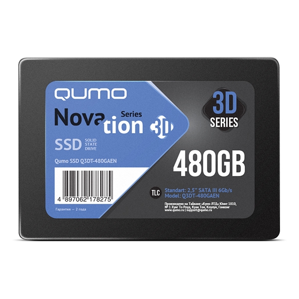 

SSD накопитель Qumo 480GB Novation TLC 3D (Q3DT-480GAEN), Черный