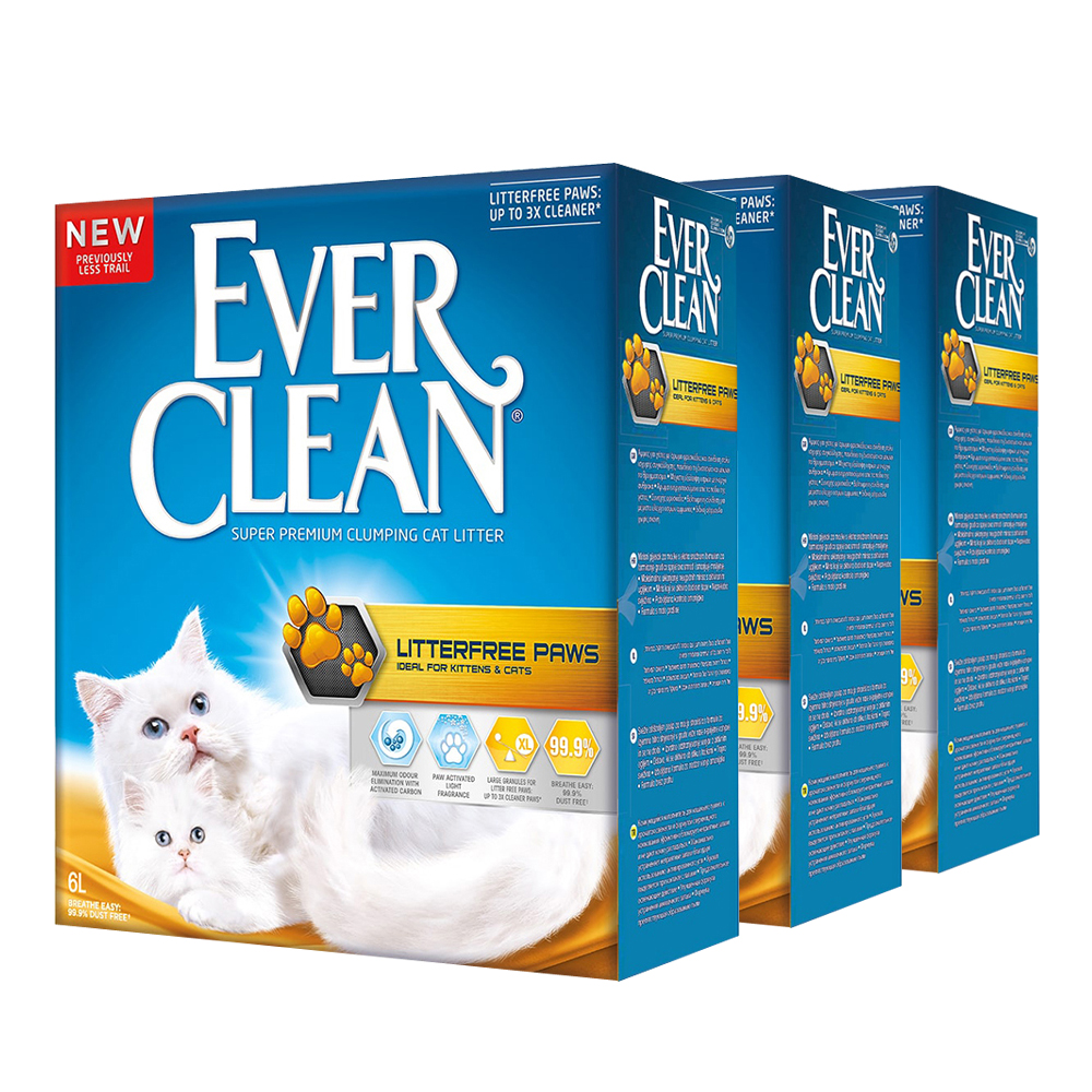 фото Комкующийся наполнитель для кошек ever clean litter free paws глиняный, 6 кг, 6 л, 3шт