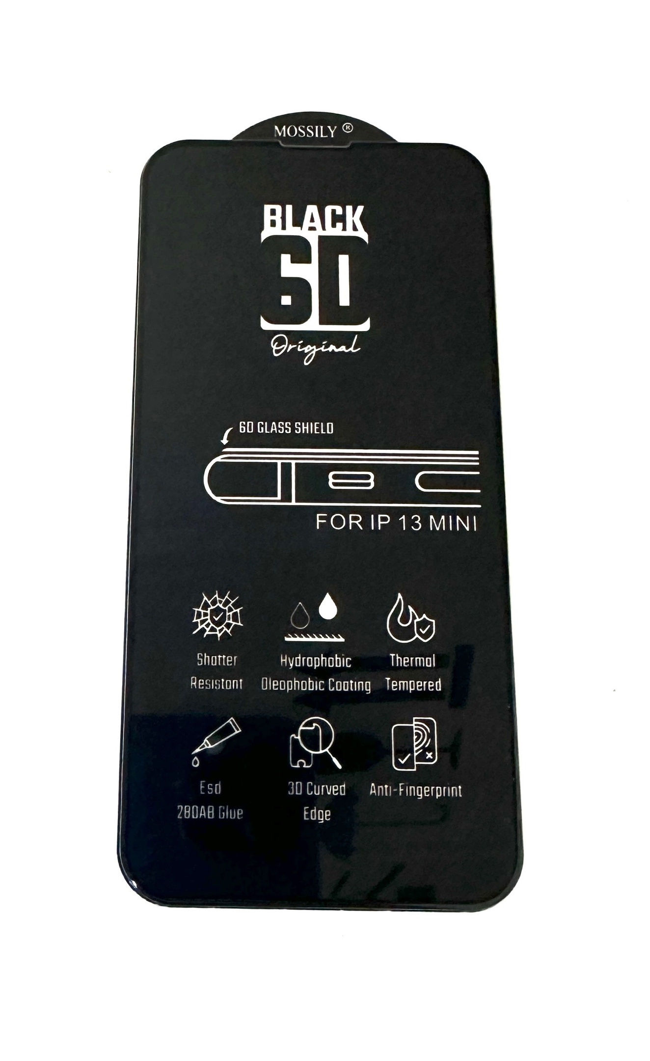

Защитное стекло Mossily для iPhone 13 Mini (повышенной прочности) 6D черное