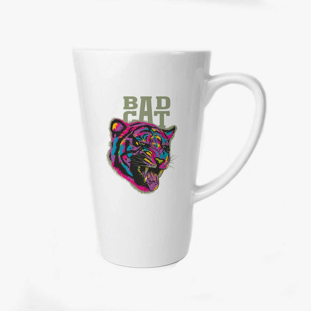

Большая конусная кружка CoolPodarok Животные Радужный тигр Bad cat