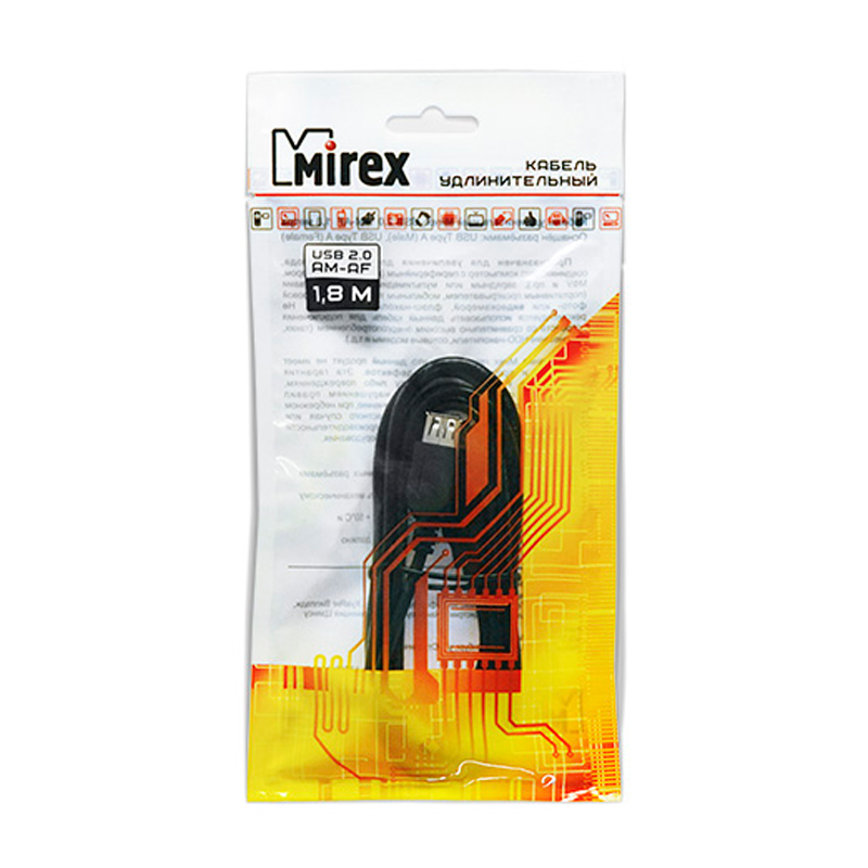 Кабель Mirex USB 2.0 AM-AF черный 1,8 м