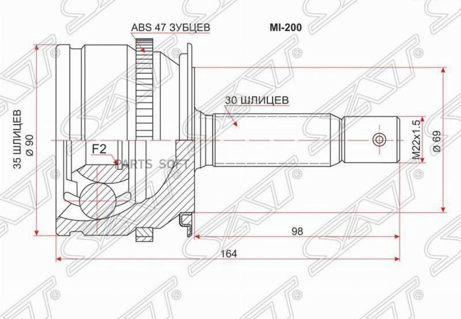 

Шрус Наружный Mitsubishi L200/Triton Kb4t/Kb9t 05-/Pajero Sport Kh8w 08- Sat арт. MI-200