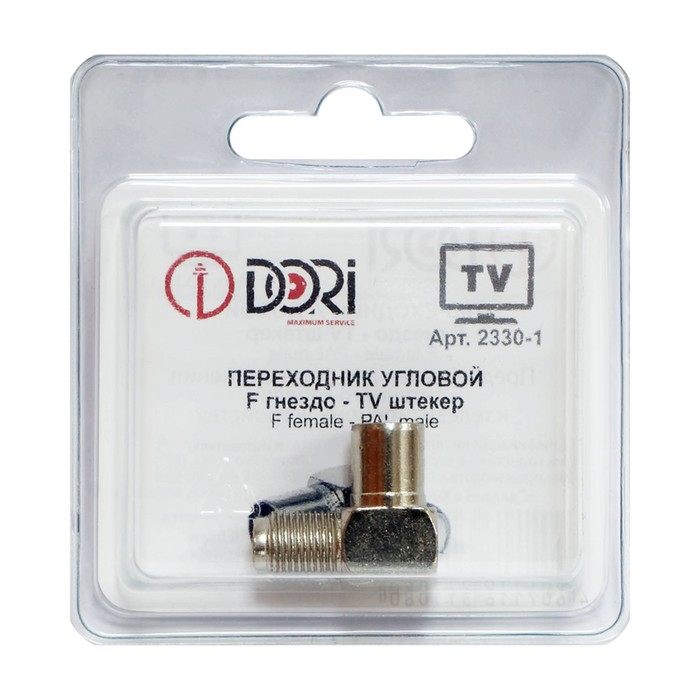 

Переходник DORI F гнездо-TV штекер угловой (металл), 1шт в блистере, Серебристый