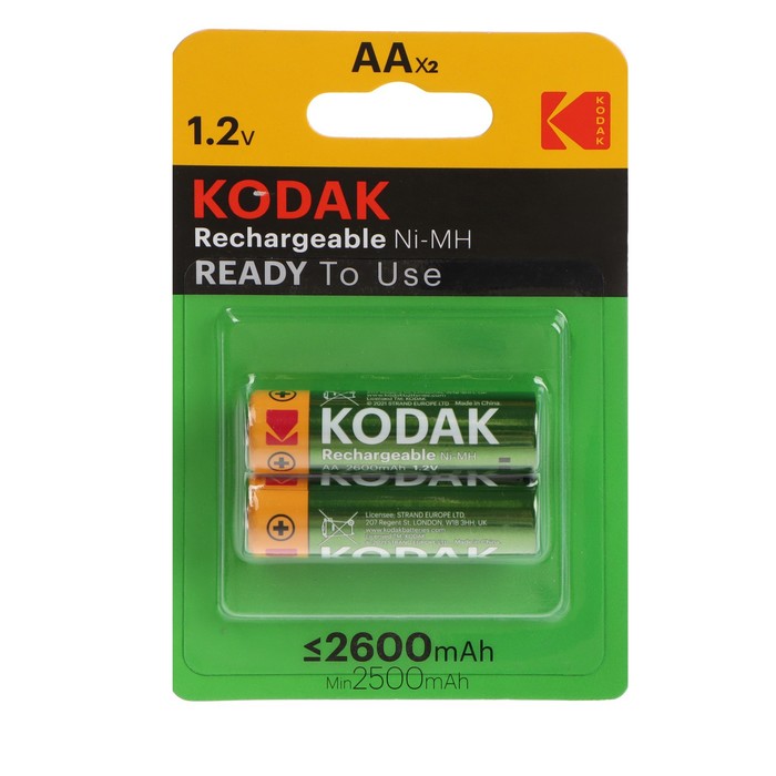 Kodak Аккумулятор Kodak, Ni-Mh, AA, HR6-2BL, 1.2В, 2600 мАч, блистер, 2 шт.