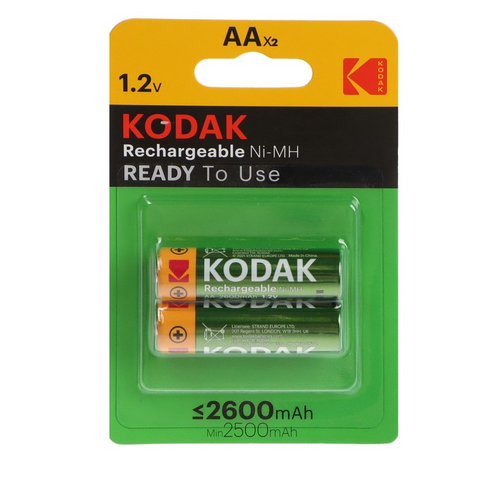 

Kodak Аккумулятор Kodak, Ni-Mh, AA, HR6-2BL, 1.2В, 2600 мАч, блистер, 2 шт.