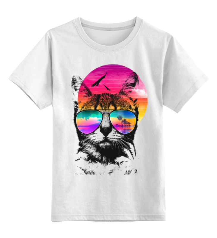 Купить 0000000655074, Детская футболка классическая Printio Пляжный кот, р. 140,