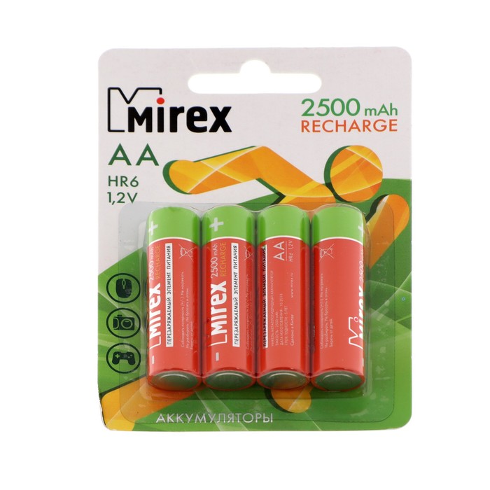 

Аккумулятор Mirex, Ni-Mh, AA, HR6-4BL, 1.2В, 2500 мАч, блистер, 4 шт.