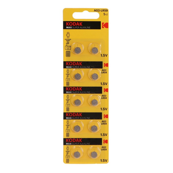 

Kodak Батарейка алкалиновая Kodak Max, AG2 (LR726, 396, LR59)-10BL, 1.5В, блистер, 10 шт.