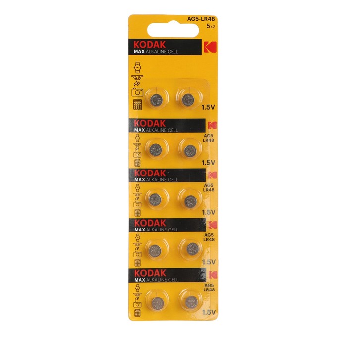 

Kodak Батарейка алкалиновая Kodak Max, AG5 (LR754, 393, LR48)-10BL, 1.5В, блистер, 10 шт.