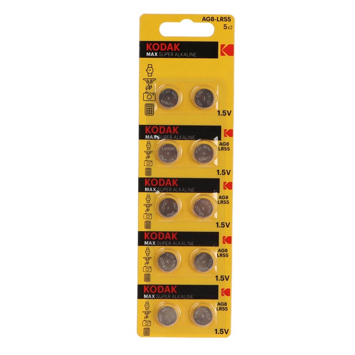 Kodak Батарейка алкалиновая Kodak Max, AG8 (LR1120, 391, LR55)-10BL, 1.5В, блистер, 10 шт.