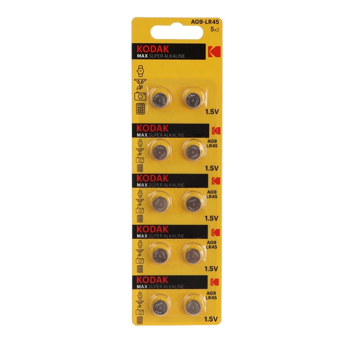 

Kodak Батарейка алкалиновая Kodak Max, AG9 (LR936, 394, LR45)-10BL, 1.5В, блистер, 10 шт.