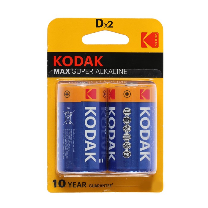 Kodak Батарейка алкалиновая Kodak Max, D, LR20-2BL, 1.5В, блистер, 2 шт. 100050832852