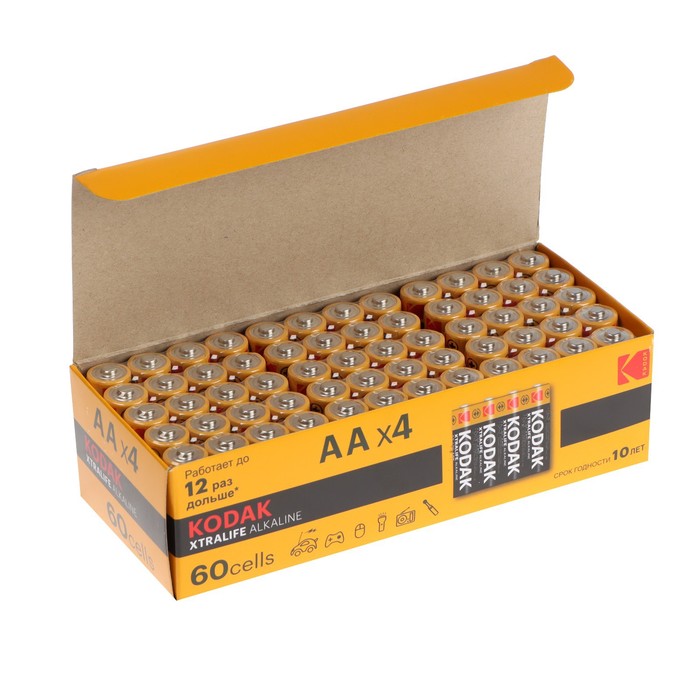 Kodak Батарейка алкалиновая Kodak Xtralife, AA, LR6-60BOX, 1.5В, бокс, 60 шт.