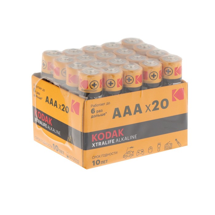 Kodak Батарейка алкалиновая Kodak Xtralife, AAA, LR03-20BOX, 1.5В, бокс, 20 шт.