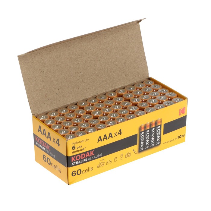 Kodak Батарейка алкалиновая Kodak Xtralife, AAA, LR03-60BOX, 1.5В, бокс, 60 шт.