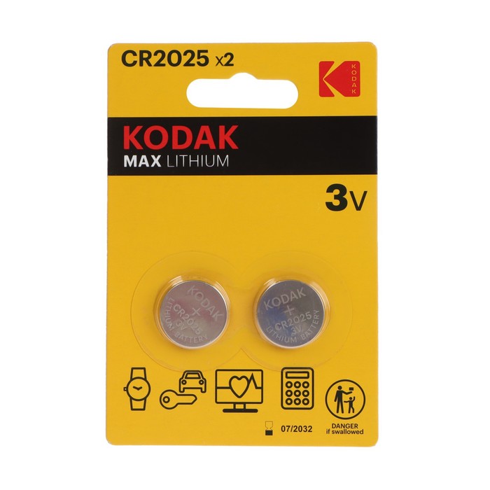 Kodak Батарейка литиевая Kodak, CR2025-2BL, 3В, блистер, 2 шт.