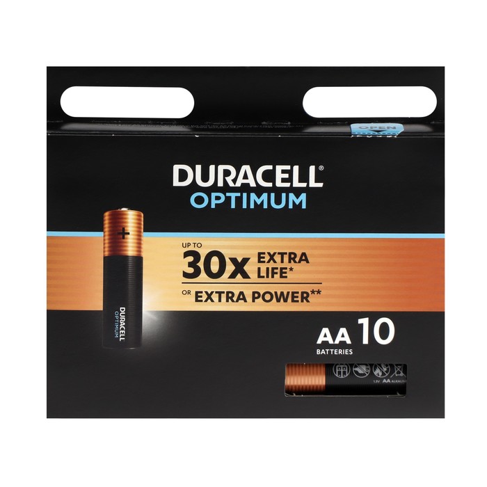 фото Батарейка алкалиновая duracell optimum, aa, lr6-10bl, 1.5в, блистер, 10 шт.