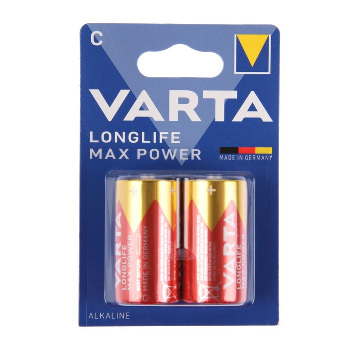 фото Батарейка алкалиновая varta longlife max power, с, lr14-2bl, 1.5в, блистер, 2 шт.