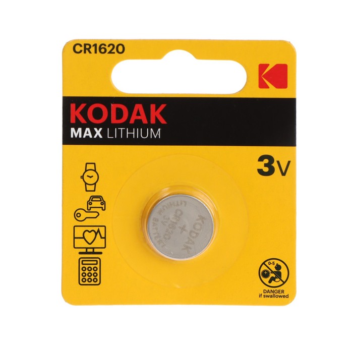 

Батарейка литиевая Kodak Max, CR1620-1BL, 3В, блистер, 1 шт.