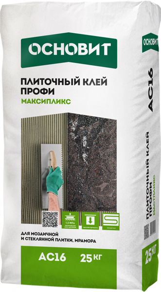 Клей ОСНОВИТ АС16 Максипликс плиточный для мрамора, гранита и натурального камня (25кг)