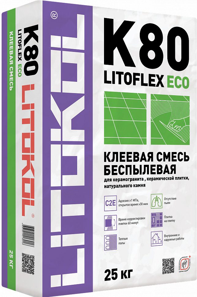 

Клей LITOKOL K80 Litoflex Eco для керамического гранита (25кг), Серый