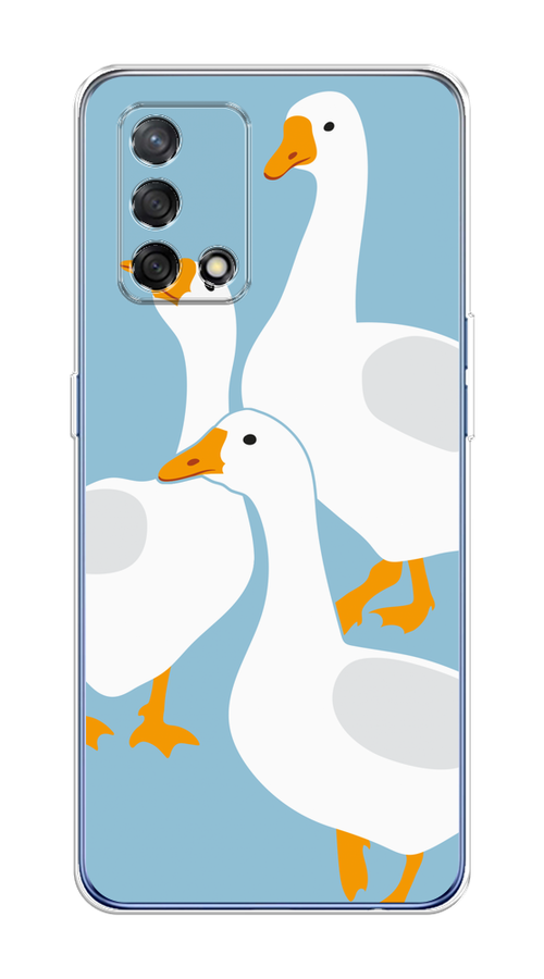 

Чехол на OPPO A74 4G/F19 "Гусиное трио", Голубой;белый;серый;желтый, 256050-1