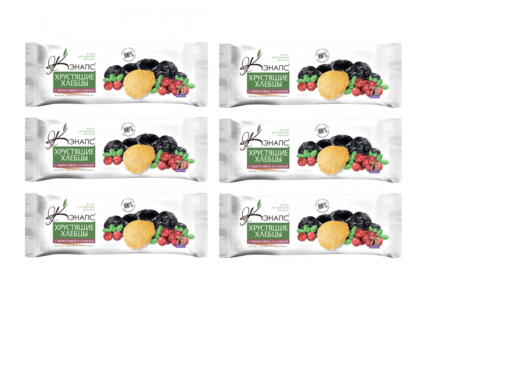 Хлебцы Кэнапс пшеничные С черносливом и клюквой, 6 шт по 70 г