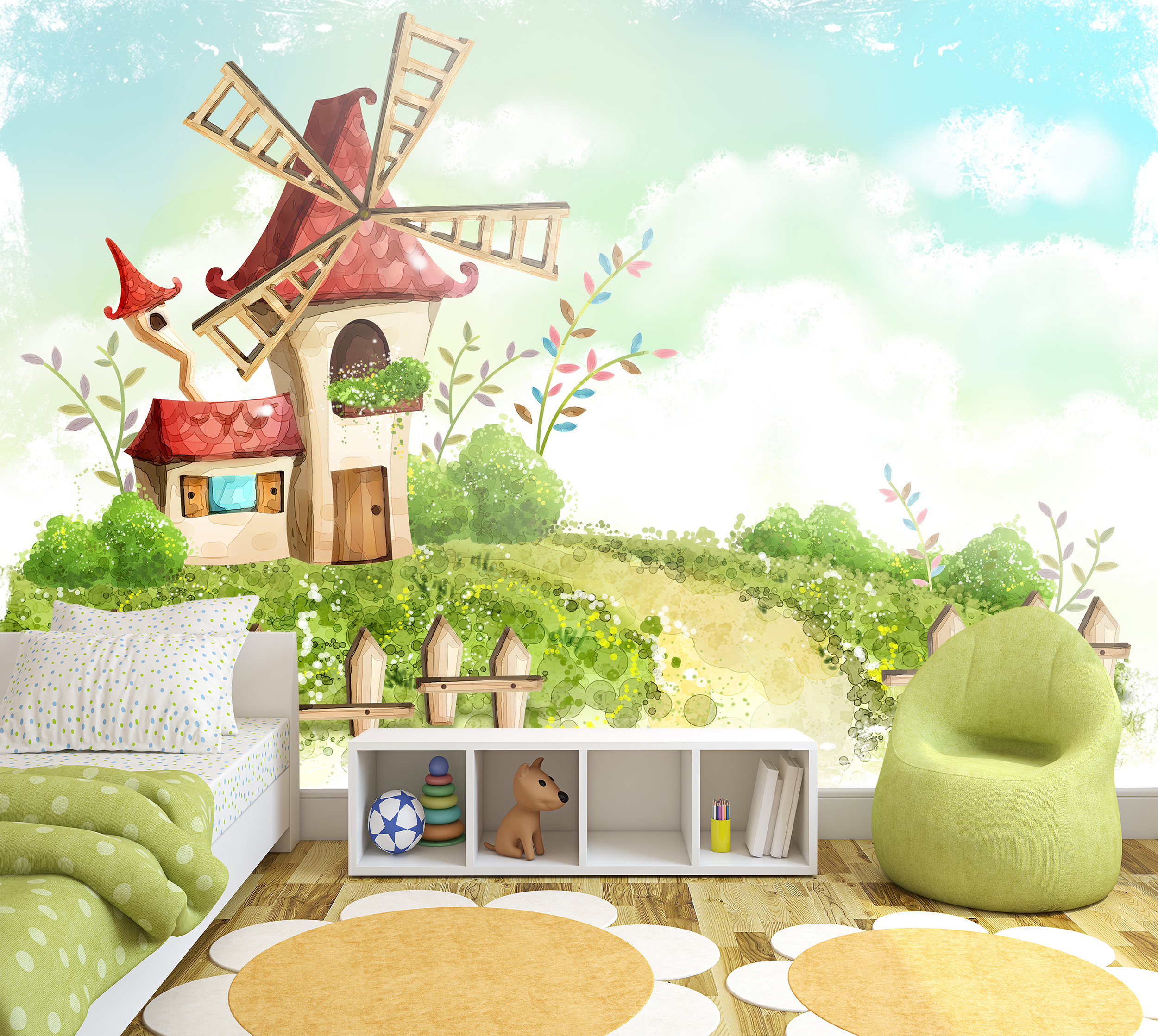

Фотообои ARTDELUXE KIDS Сказочная мельница флизелиновые 140х100см, Зеленый, 140х100см