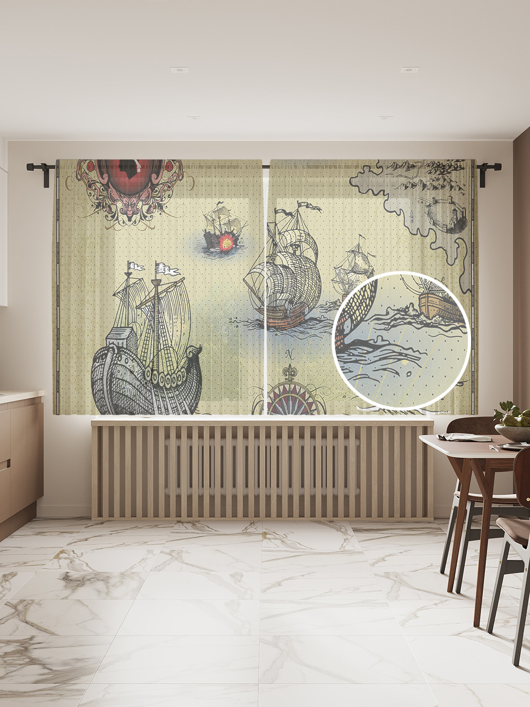 

Фототюль JoyArty "Корабельный вояж", 145x180 см (2 полотна со шторной лентой + 50 крючков), Корабельный вояж