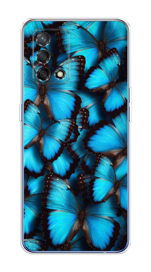 

Чехол на OPPO A74 4G/F19 "Тропическая бабочка 2", Голубой;черный, 256050-1
