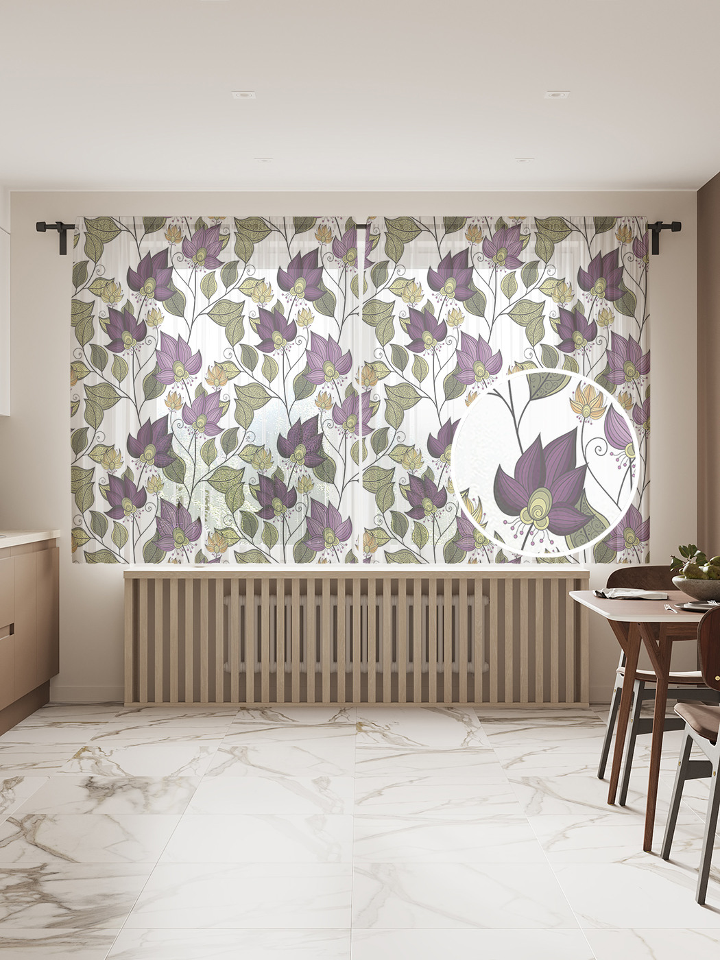 

Фототюль JoyArty "Цветочный купол", 145x180 см (2 полотна со шторной лентой + 50 крючков), Цветочный купол