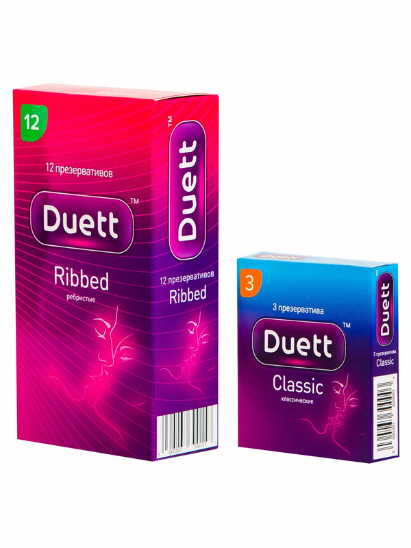 Купить 12шт.+3шт., Презервативы DUETT ribbed №12 + в подарок презервативы DUETT classic №3