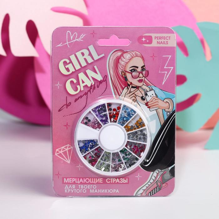 

Набор фигурных страз для декора ногтей Girl can!, 12 цветов, GRL PWR