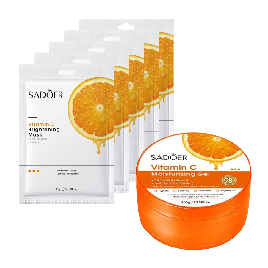 Набор Sadoer с витамином С Тканевая маска для лица 25г Гель для лица и тела 300г 6 шт регенерирующий омолаживающий гель крем endocare gel cream
