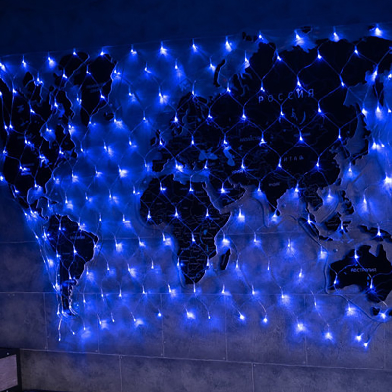 фото Новогодняя светодиодная гирлянда сетка с контроллером и коннектором 1,5х1,5 м синяя nobrand