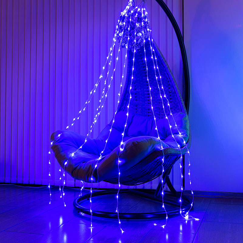 

Новогодняя гирлянда динамический занавес на окно Baziator Водопад H0143 1,5х1,5 м синий, Водопад