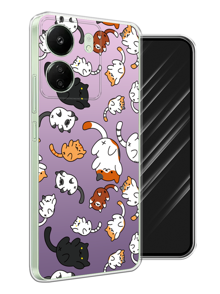 

Чехол Awog на Xiaomi Redmi 13C, Poco C65 "Котопад", Фиолетовый;белый, 320650-1